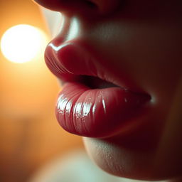 A close-up, artistic depiction of a sensual moment, featuring a pair of lips slightly parted in a seductive manner