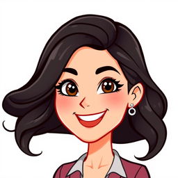 A Bitmoji-style character of a woman with long, flowing black hair, styled in soft waves