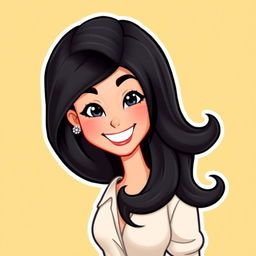 A Bitmoji-style character of a woman with long, flowing black hair, styled in soft waves