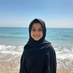 A young Iranian girl named Sara, aged 10, wearing a traditional black chador