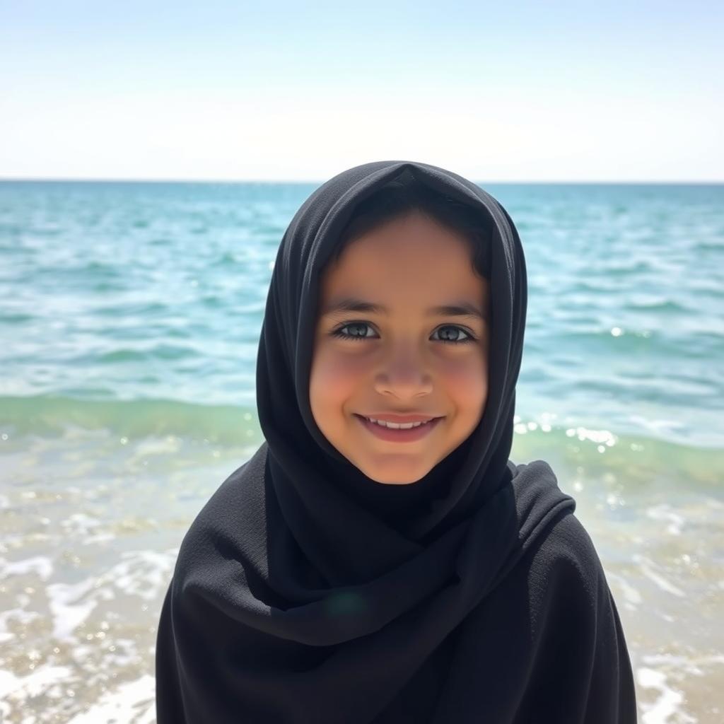 A young Iranian girl named Sara, aged 10, wearing a traditional black chador