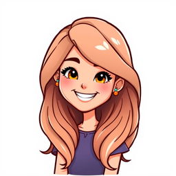 A Bitmoji-style character of a woman with long, flowing hair that cascades down her shoulders, styled in soft waves