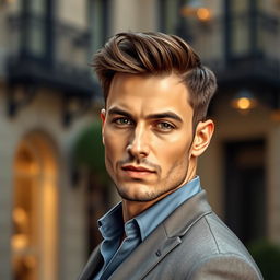A handsome man with a striking appearance, wearing a stylish outfit that complements his features