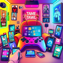 A vibrant and engaging illustration featuring a variety of popular games and apps