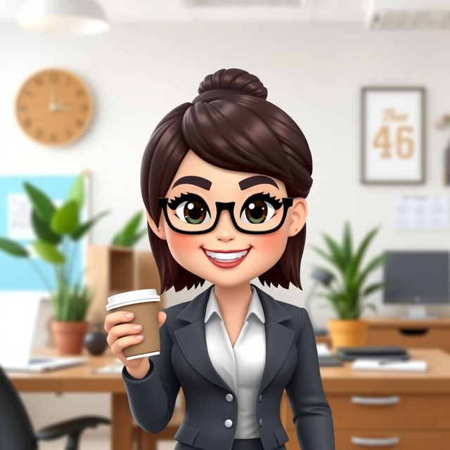 A Bitmoji-style character representing an office lady, dressed in professional office attire