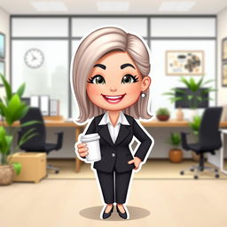 A Bitmoji-style character representing an office lady, dressed in professional office attire