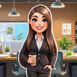 A Bitmoji-style character of an office lady with long, straight hair gracefully flowing down her back