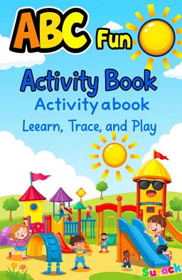 A vibrant and colorful activity book cover featuring playful elements for children