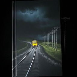 A striking black book cover featuring a railway track snaking up a hill under a dark sky, with a bright yellow train halted on the tracks