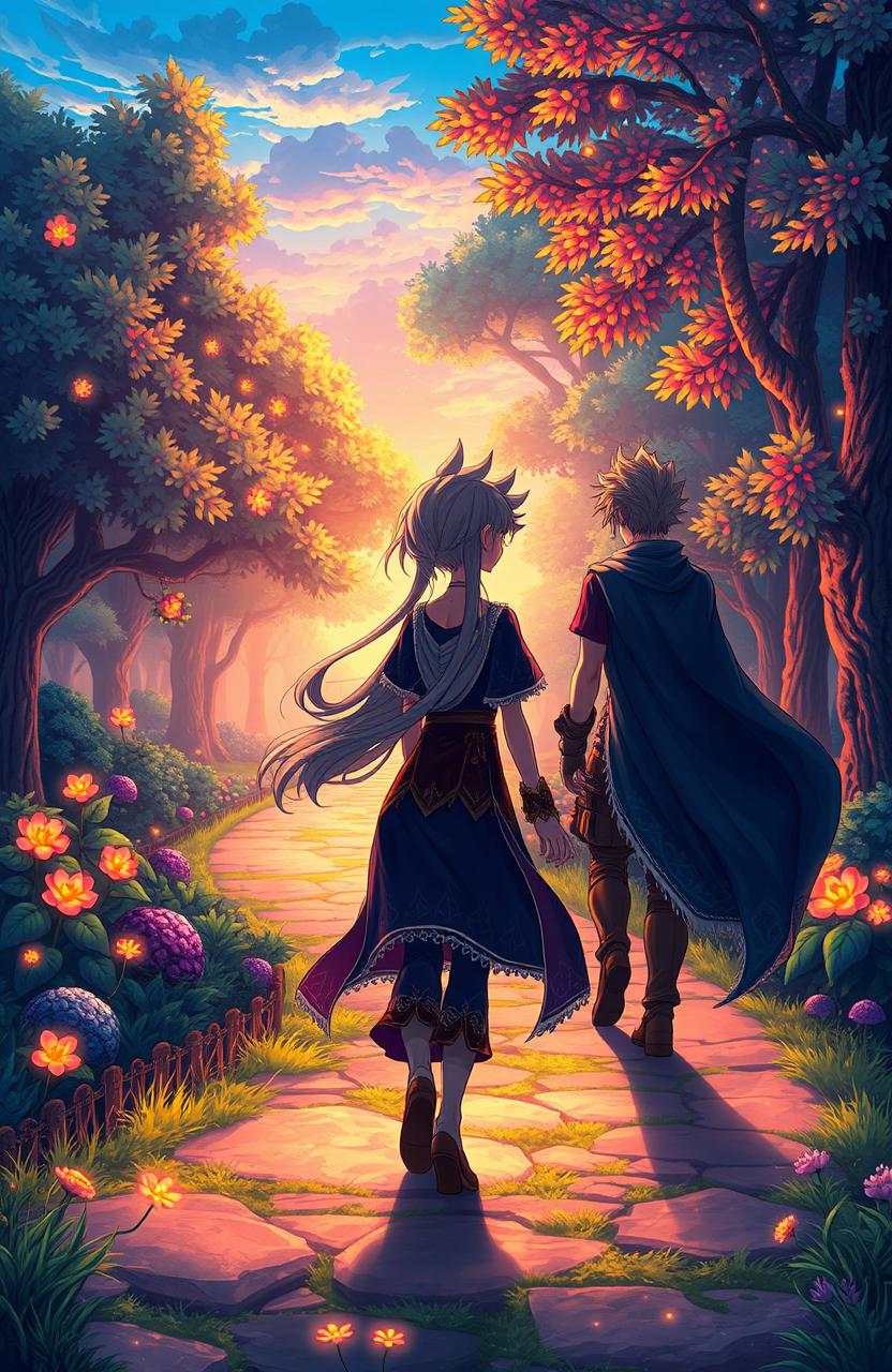 A stunning anime-style book cover depicting two characters walking on separate paths, each heading in different directions