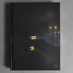 A black book cover featuring a dark, atmospheric scene with a single-track railway running over a hill