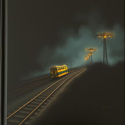 A black book cover featuring a dark, atmospheric scene with a single-track railway running over a hill