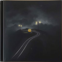 A black book cover featuring a dark, atmospheric scene with a single-track railway meandering over a hill