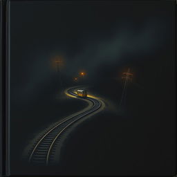 A black book cover featuring a dark, atmospheric scene with a single-track railway meandering over a hill