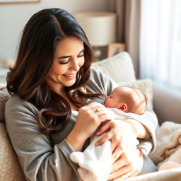 A serene and intimate scene depicting a mother lovingly breastfeeding her infant