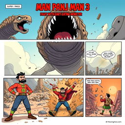 A thrilling three-page comic titled 'Man Panj Man 3: Fight with the Earth-Eating Monster'