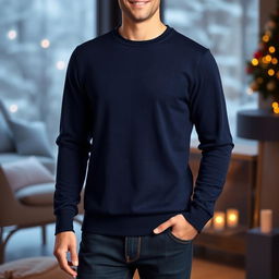 A smart-looking, classy full-sleeve winter t-shirt designed for men, featuring a modern fit and made from a warm, soft fabric
