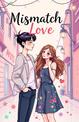 A romantic and whimsical cover illustration depicting a mismatched love story between two women