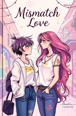 A romantic and whimsical cover illustration depicting a mismatched love story between two women