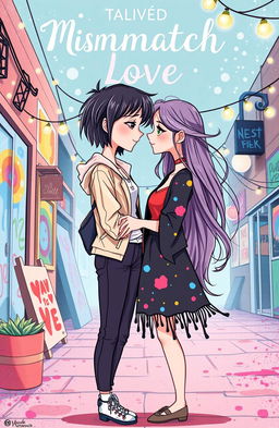 A romantic and whimsical cover illustration depicting a mismatched love story between two women