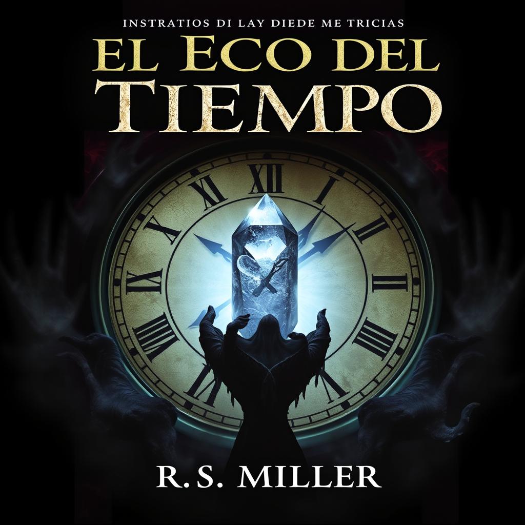 A dark and sinister book cover titled 'El Eco del Tiempo' with the author's name, R