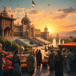 A grand and majestic portrayal of the Achameneid Empire, showcasing the opulence and architectural marvels of ancient Persia
