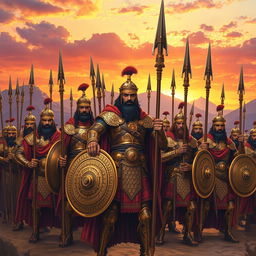 An imposing and grand scene depicting the Immortal Army of Persia, featuring a diverse group of ancient Persian soldiers clad in intricate armor, adorned with gold accents and vibrant fabrics