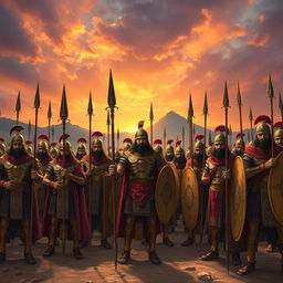 An imposing and grand scene depicting the Immortal Army of Persia, featuring a diverse group of ancient Persian soldiers clad in intricate armor, adorned with gold accents and vibrant fabrics