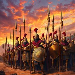 An imposing and grand scene depicting the Immortal Army of Persia, featuring a diverse group of ancient Persian soldiers clad in intricate armor, adorned with gold accents and vibrant fabrics