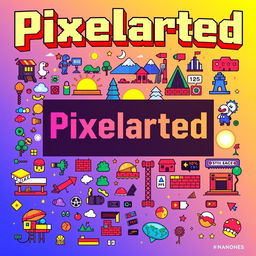A vibrant festival poster titled "Pixelarted" showcasing various pixel art styles and 8-bit principles