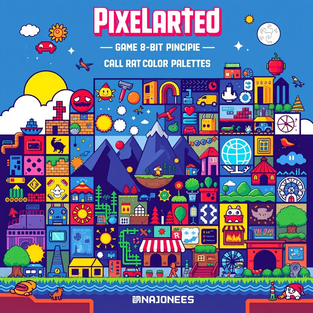 A vibrant festival poster titled "Pixelarted" showcasing various pixel art styles and 8-bit principles