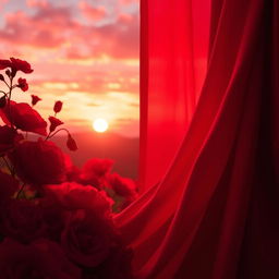 A vivid portrayal of the color red, showcasing various shades and textures, including deep crimson, bright cherry, and soft rose