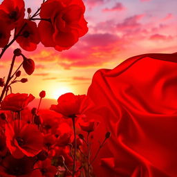 A vivid portrayal of the color red, showcasing various shades and textures, including deep crimson, bright cherry, and soft rose
