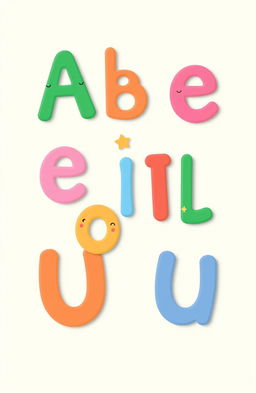 A colorful minimalist representation of vowels, designed in an infantile style
