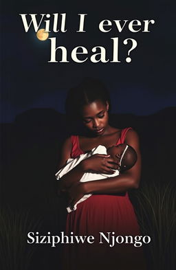 A nighttime scene depicting a black woman holding a baby in a dark field, conveying feelings of solitude and fear