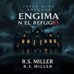 A book cover designed in the style of Stephen King featuring a large, dark, and abandoned mansion with flickering lights in the windows