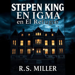 A book cover designed in the style of Stephen King featuring a large, dark, and abandoned mansion with flickering lights in the windows