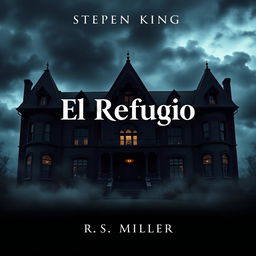 A book cover design in the style of Stephen King featuring a large, dark, ancient, and eerie mansion as the central image