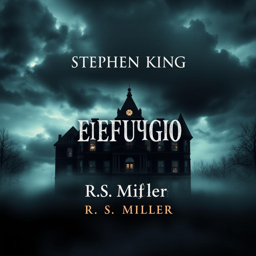 A book cover design in the style of Stephen King featuring a large, dark mansion that looks ancient and eerie