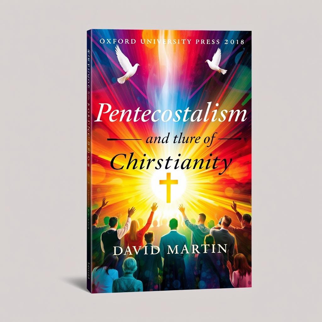 A detailed and colorful book cover design for 'Pentecostalism and the Future of Christianity' by Martin, David, published by Oxford University Press in 2018