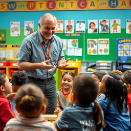 A male educational coach in an elementary school setting