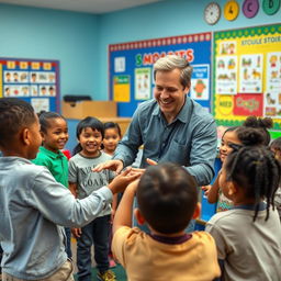 A male educational coach in an elementary school setting