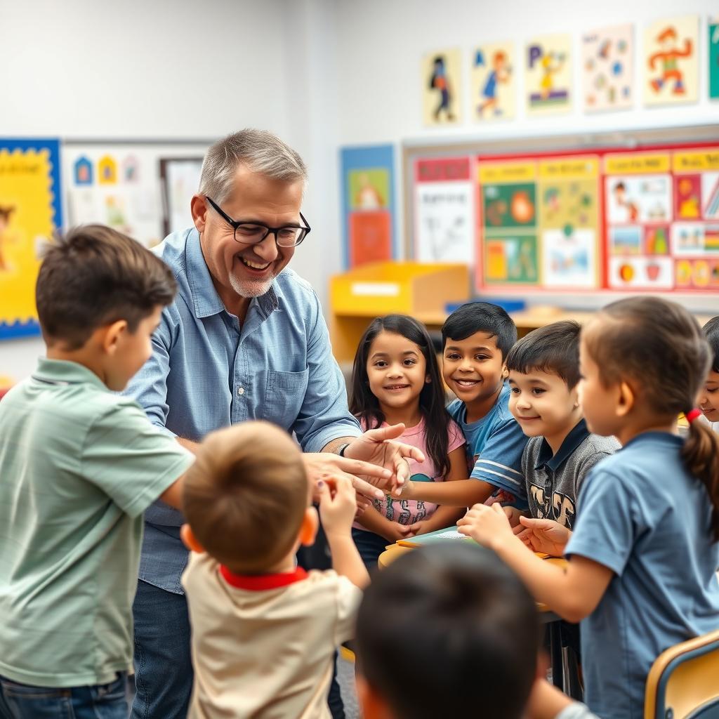 A male educational coach in an elementary school setting