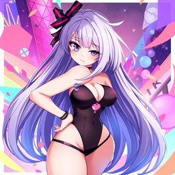 A stunning anime-style illustration featuring a sexy character with long flowing hair, wearing a revealing outfit that highlights her curves