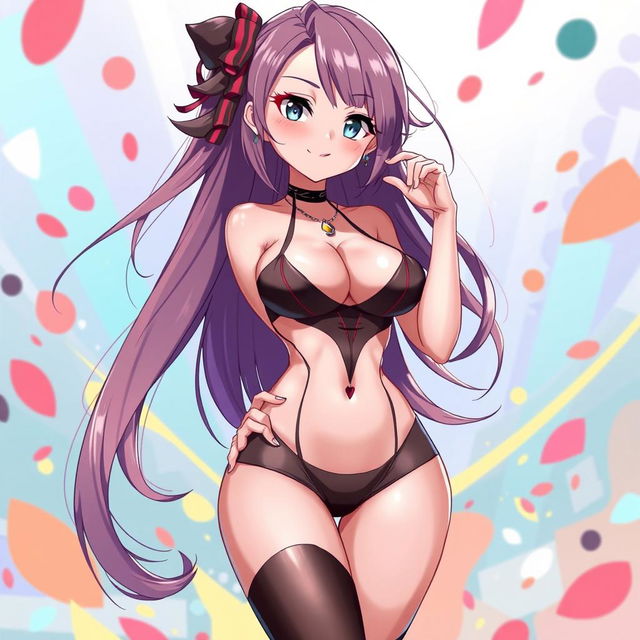 A stunning anime-style illustration featuring a sexy character with long flowing hair, wearing a revealing outfit that highlights her curves