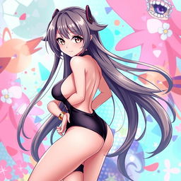 A stunning anime-style illustration featuring a sexy character with long flowing hair, wearing a revealing outfit that highlights her curves