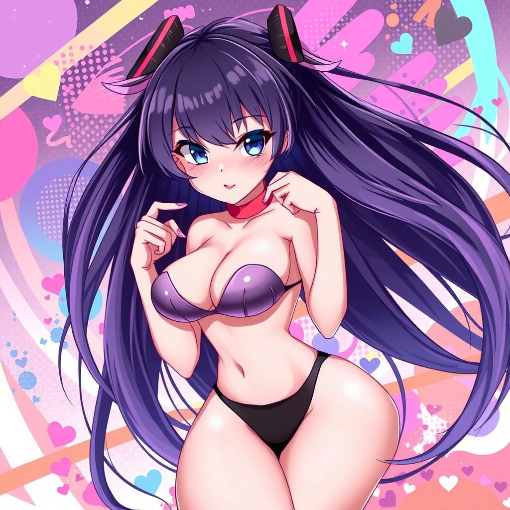 A stunning anime-style illustration featuring a sexy character with long flowing hair, wearing a revealing outfit that highlights her curves