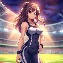 A stunning anime female athlete, showcasing a strong physique and captivating presence