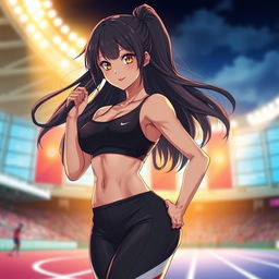 A stunning anime female athlete, showcasing a strong physique and captivating presence