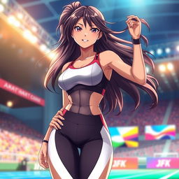 A stunning anime female athlete, showcasing a strong physique and captivating presence